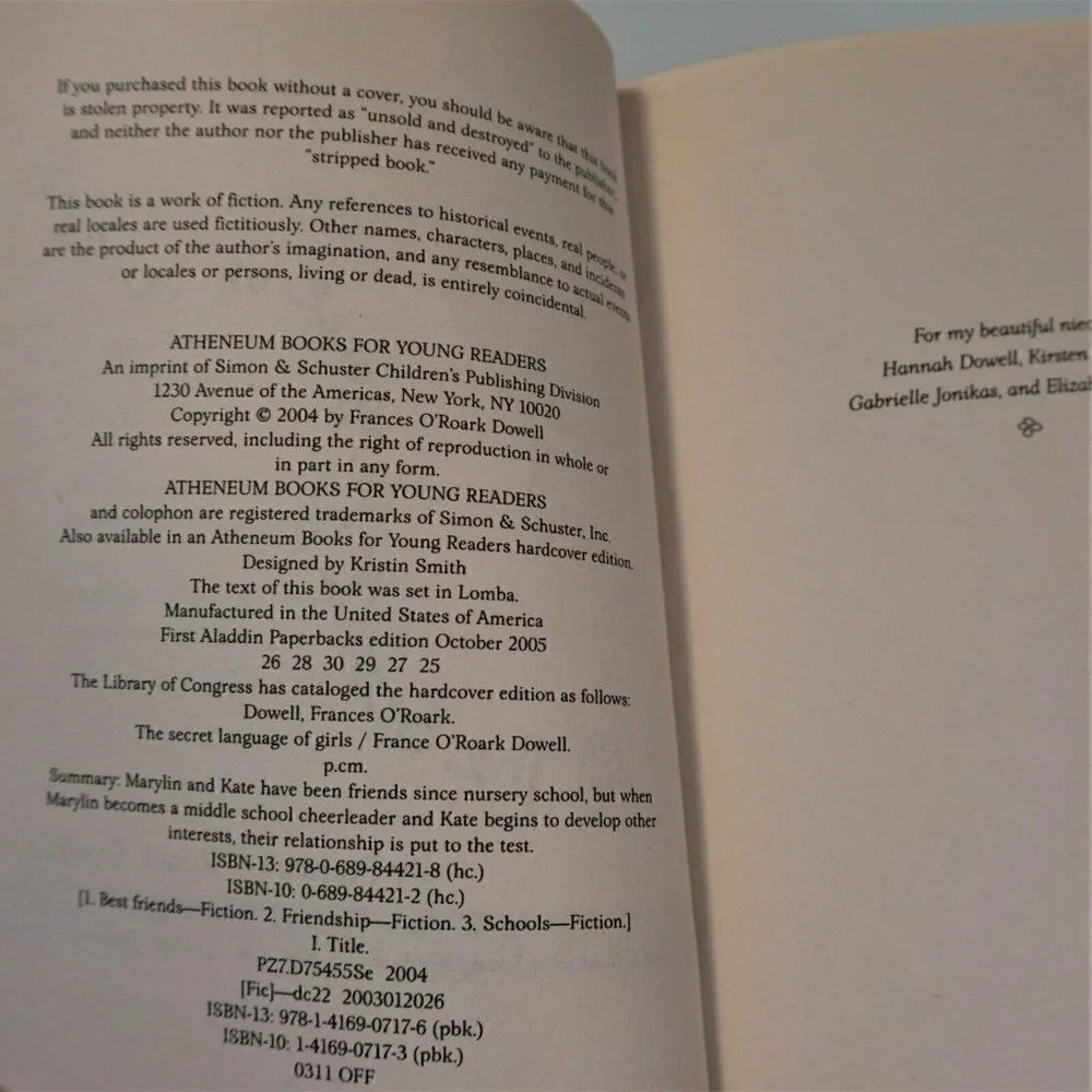 The Secret Language of Girls by Frances O'Roark Dowell 2004 Paperback Juvenile